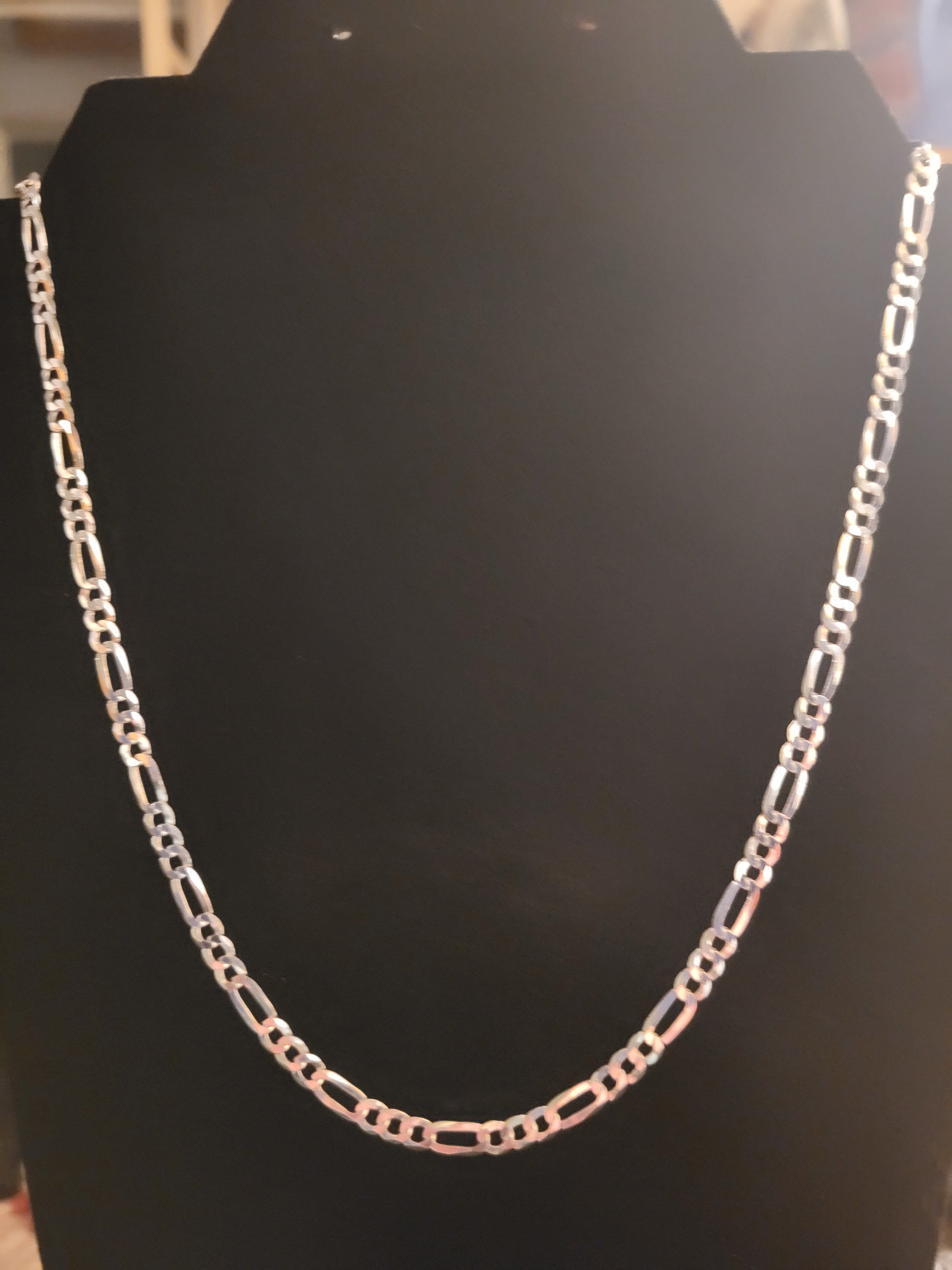 Elegant Solid Sterling Silver Figaro 20" Chain